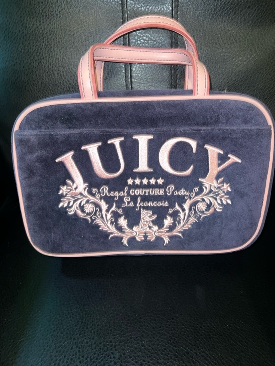 Juicy Couture Handbags - Vintage Juicy Couture Navy and Pink Velvet Cosmetic Bag